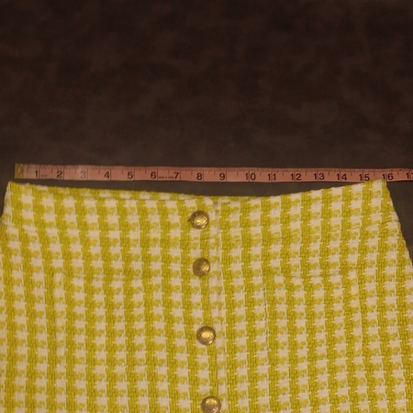 Talbots Houndstooth Pattern Tweed Check A-Line Skirt In Yellow/white/lime Color - Picture 5 of 9
